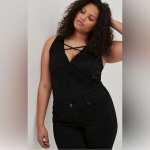 NWT Torrid Surplice Strappy Lace Bodysuit, Black, 5X/28W, Plus Size, Lingerie